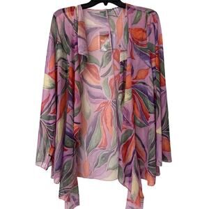 Anthony Originals Pastel Sheer Floral Waterfall Open Front Blouse Top Large New